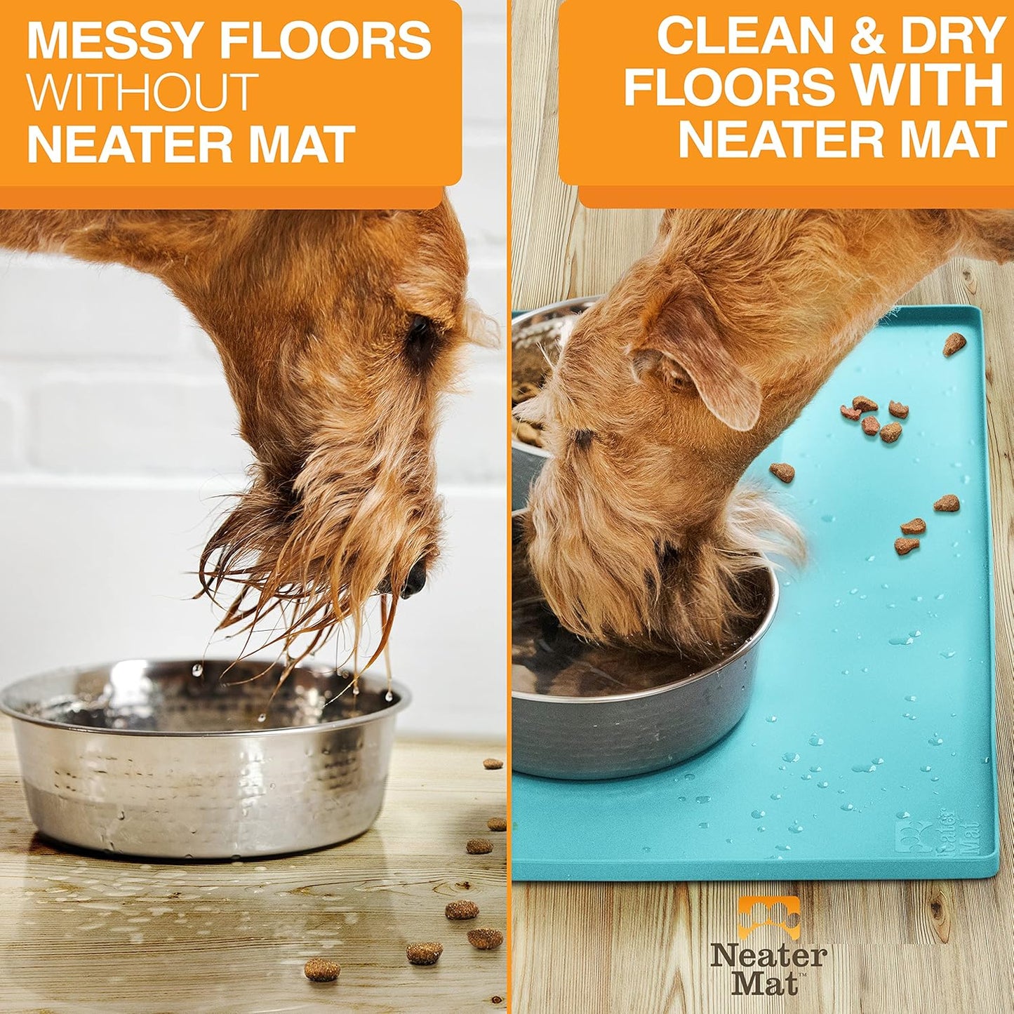 Neater Pet Brands Neater Mat Pet Mats for Food and Water, Cat & Dog Bowl Mat Waterproof Silicone, Feeding Tray, Dog Food Mats for Floors, Placemat w/Raised Edge for Under Bowls, 16” x 10”, Aquamarine