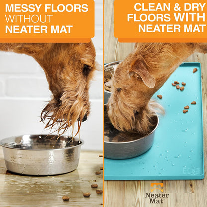 Neater Pet Brands Neater Mat Pet Mats for Food and Water, Cat & Dog Bowl Mat Waterproof Silicone, Feeding Tray, Dog Food Mats for Floors, Placemat w/Raised Edge for Under Bowls, 16” x 10”, Aquamarine