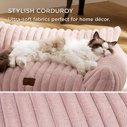 Bedsure Cute Cat Couch for Pets - Fluffy Cat Sofa with Premium Soft Corduroy Fleece, Fuzzy Pet Couch Bed with Removable Washable Cover, Supportive Chair for Indoor Cats, 24inch, Blush Pink