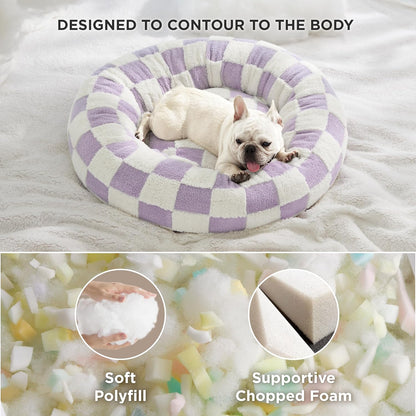 Lesure Donut Medium Dog Bed - Round Cat Beds for Indoor Cats Calming Pet Beds, Cute Modern Beds with Jacquard Shaggy Plush & Anti Slip Bottom, 30 Inch, Purple