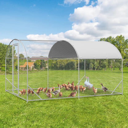 Large Metal Chicken Coop, Walk-in Chicken Run Pen with Waterproof Cover, Dome Roof Poultry Cage for Outdoor, Backyard, Farm (8.96'Wx12.99'Lx6.4'H)