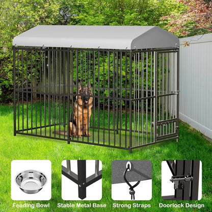 8x4x6 FT Outdoor Dog Kennel,Heavy-Duty Enclosures Outside with UV-Resistant Waterproof Roof Cover and Lock,for Medium and Large Dogs,Easy Assembly