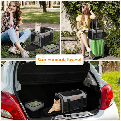 PETUX TSA Approved Pet Carrier in Cabin, 17"x11"x9.5" Soft Cat Carriers for Small Cats up to 12 lb, Top-Open Portable Dog Carrier with Litter Box and Anti-Scratch Mesh for Puppy up to 10 lb (Grey)