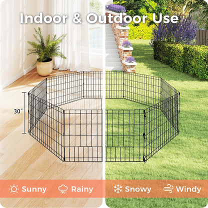 Foldable Dog Playpen 30" Height 8 Panels Metal Exercise Pen No Door - Indoor/Outdoor Puppy Playpen for Small Dogs, Portable Pet Fence for Yard Garden Camping, Black