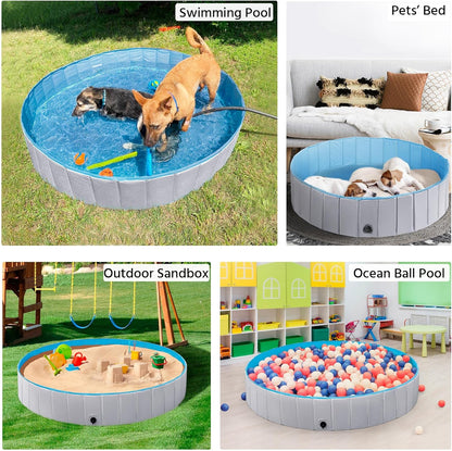 Yaheetech Grey Hard Plastic Dog Pools for Small Medium Large Dogs Puppies Pet Collapsible Bath Pool Tub for Outdoor/Home Use, Pet Repair Patches Included, XL