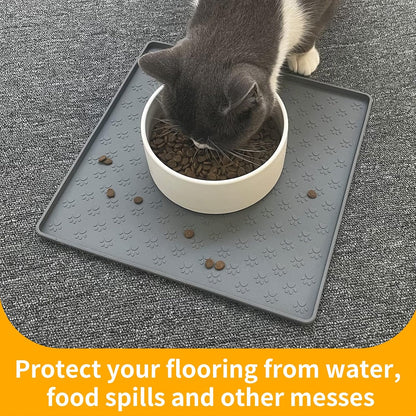 Ptlom Grey Pet Placemat for Dog and Cat, Waterproof Non-Slip Silicone Feeding Bowl Mat Prevent Food and Water Overflow, Puppy Dish Feeder Fountain Trays Suitable for Medium and Small Pets