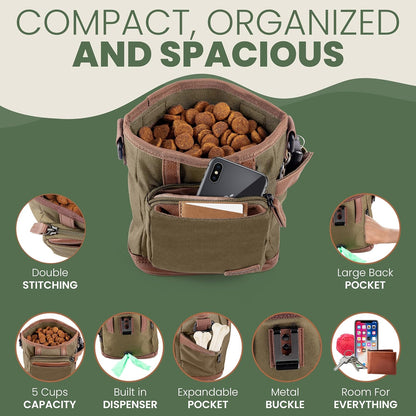 BEAU&FUR Dog Treat Pouch with Clicker for Training - Hands-Free Dog Treat Bag with Magnetic Closure, Built-in Poop Bag Holder Pocket