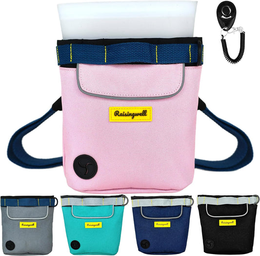 Dog Treat Pouch for Pet Walking and Training with Clicker 2 Cup Silicone Bag Small Fanny Pack Holder for Puppy Snack Dispenser Kit for Leash and Outdoor Use (Pink)