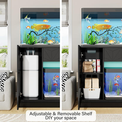 Heavy-Duty 40 Gallon Aquarium Stand, Modern Dual Tank Cabinet with Hidden Cord Organizer & 550lbs Capacity, 30-50 Gallon Fish Tank Stand, Waterproof and Adjustable Shelf, Black