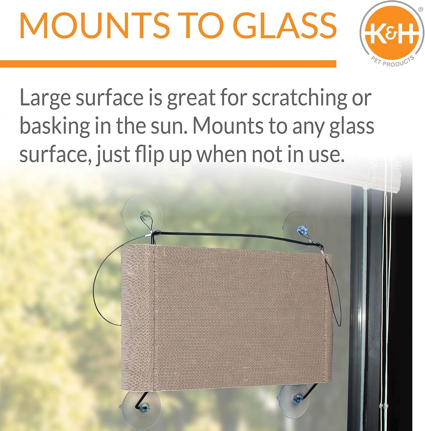 K&H Pet Products EZ Mount Cat Window Perch Kitty Sill Scratcher Cradle, Sturdy Window Perch for Large Cats, Steel Frame Scratcher Hammock with Strong Suction Cups for Glass - 20 X 11in Cardboard