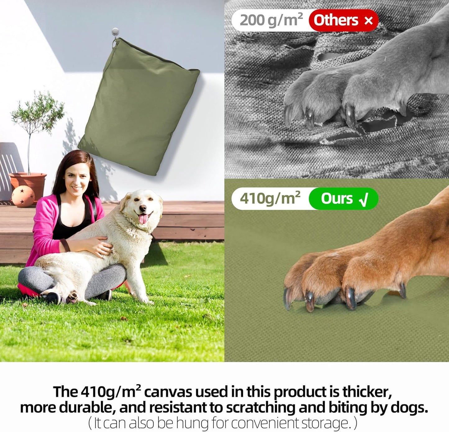 Sytopia 36-Inch Canvas Outdoor Dog Bed, Washable & Waterproof with Chew-Resistant Removable Cover, Ideal for Large & Medium Dogs for Indoor, Outdoor, Crate, or Patio Use (Green)