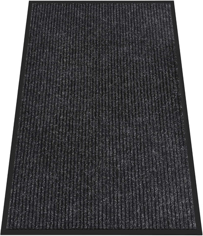 Indoor Outdoor Door Mat, 5' x 3' Doormat for Entryway, Rubber Backing Non Slip Front Door Mat Outside Entrance, Super Absorbent Commercial Floor Mat for Home Office, Black