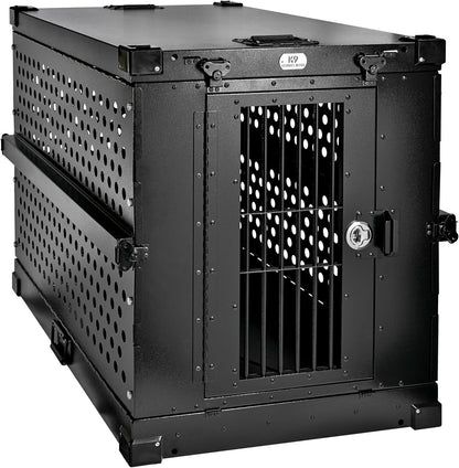 Heavy Duty Fully Collapsible Powder-Coated Aluminum Dog Crate - Large (Black)