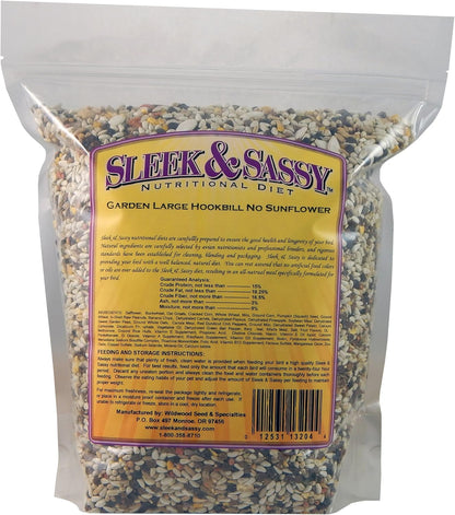 SLEEK & SASSY Garden Large Hookbill No Sunflower Parrot Food for Large Conures, Amazons, African Greys, Cockatoos, Pionus-Parrots & Small Macaws (4 lbs.)