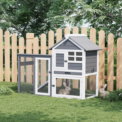 Rabbit Hutch 2-Tier, Small Wooden Chicken Coop for Outdoor Use - Weatherproof Small Animal Hutch with Non-Slip Ramp, 4 Access Doors & Removable Tray for Rabbits, Guinea Pigs, Ferrets (Indoor/Outdoor)