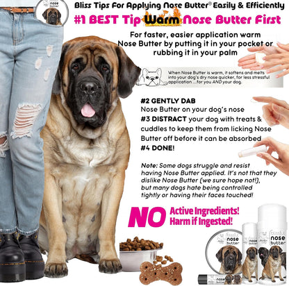 The Blissful Dog Mastiff Nose Butter for Dry, Cracked Skin, Lick-Safe Dog Nose Balm with Moisturizing Shea Butter, Almond, Olive, and Essential Oils, Pet Supplies, Uncented, 1 oz.