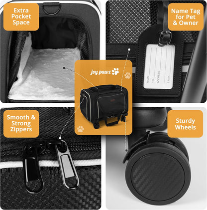 Pet Carrier for Travel - Small Dogs/Cats - 15 LBS MAX Dogs/Cats Expandable - Airline Approved & Roomy - Premium Pets Carrier with Wheels - Cozy Soft-Lined Travel Carrier - Stylish Black Design
