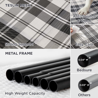 Bedsure Outdoor Elevated Dog Bed Large Sized Dog, Portable Indoor & Outdoor Cooling Raised Cot Pet Hammock Bed with Skid-Resistant Feet, Frame with Breathable Mesh, Checkered White, 49 inches