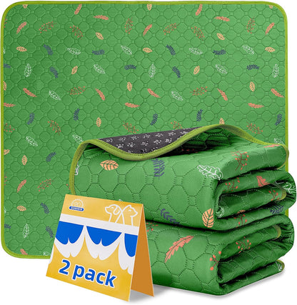 Sunheir Washable Pee Pads for Dogs 2-Pack Reusable Puppy Pads Pet Training Pads, Waterproof Dog Pee Pads for Crate, Whelping Pad, Non-Slip Protects Against Urine Leakage (Leaves - Green, 18x24)