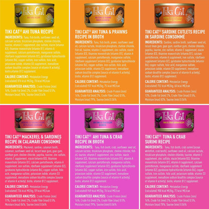 Tiki Cat Seafood Selects, Ultimate Variety Pack, 36 High Protein Servings with Real Flaked Fish, Wet Cat Food Mega Pack, 2.8 and 3 oz. Cans (Pack of 36)