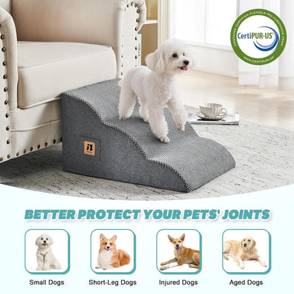 IFNOW Dog Stairs for Small Dogs and Cats 11.8" H, 3-Step Sturdy Dog Steps for Couch, Sofa or Chair, High-Density Foam Pet Stairs for Puppy, Older Cats, Non-Slip Curved Pet Ramp Indoor, Grey