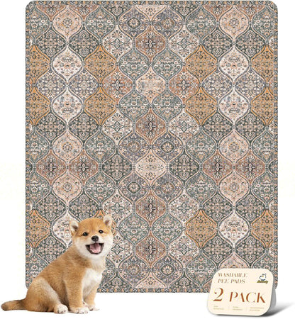 nunubaby Washable Pee Pads for Dogs, Stylish, Non-Slip and Leak-Proof Pee Pads. Reusable Potty Pads for Dogs for Crates and Floors.(Brown/Multi, 31" x36")