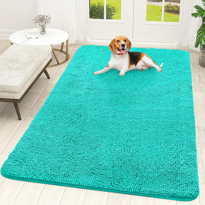 OLANLY Dog Door Mat for Muddy Paws 70x46, Absorbs Moisture and Dirt, Absorbent Non-Slip Washable Doormat, Quick Dry Chenille Mud Mat for Dogs, Entry Indoor Entryway Carpet for Inside Floor, Teal