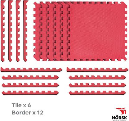 Norsk Dual-Sided Reversible 1/2" Foam Exercise Mats for Home Gym - Interlocking EVA Foam Tiles