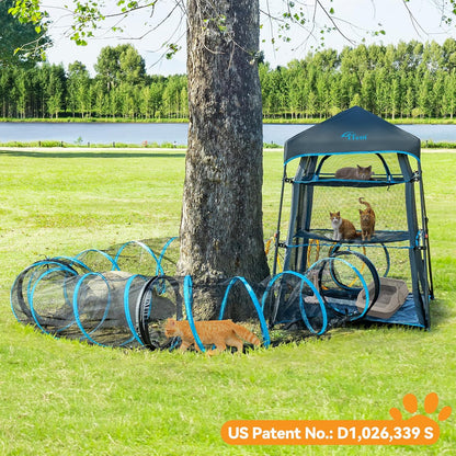 X-Large Catio Outdoor Cat Enclosure,3-Tier Spacious Outdoor Cat Tent for Indoors and Outdoors,Portable and Foldable Kitty Enclosure,Two Doors Design can Assemble More Shapes (Patented)
