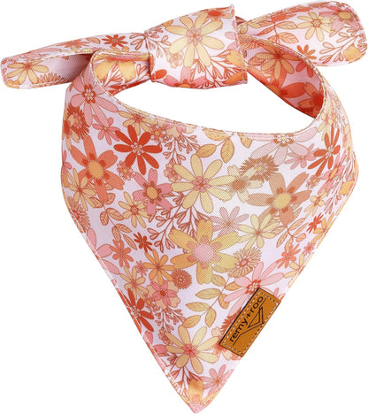 Remy+Roo Small Spring Dog Bandanas - 4 Pack Daisy Set | Premium Durable Adjustable Polyester Fabric | Patented Shape Girl Dog Bandana, Floral Dog Bandana