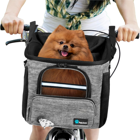 PetAmi Dog Bike Basket, Soft-Sided Ventilated Dog Bike Carrier Backpack, Pet Bicycle Basket for