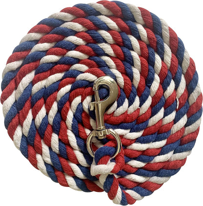 Majestic Ally Pack of 2 Solid Cotton Lead Rope for Horses & Livestock – 10 Foot Long and 5/8 inch Thick - Replaceable Heavy-Duty Satin Bolt Snap – Handmade – Soft, Broken in Feel (Patriotic)