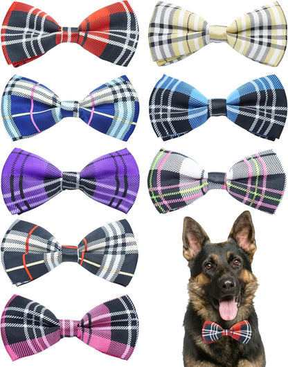 PET SHOW 8 Pack Plaid Big Dogs Collar Bow Ties for Medium Large Dogs Collar Charms Accessories Slides Attachment Bowties for Birthday Wedding Parties Assorted