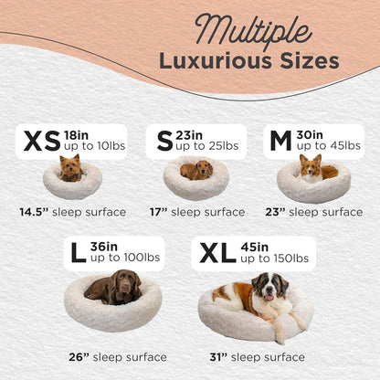 Best Friends by Sheri Original Calming Donut Dog and Cat Bed, Lux Faux Fur, Oyster, (36in x 36in) - Anxiety Relief for Pets Up to 100 lbs