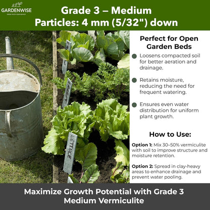 Organic Coarse Vermiculite for Indoor Gardening Plants and Mushrooms – Enhances Soil Aeration, Seed Germination, Rooting Cuttings – Small Packages and Bulk (Vermiculite Grade 3 – Medium, 3 qt)