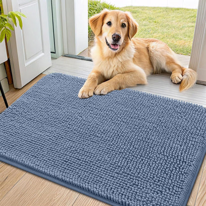 Smiry Dog Door Mat for Muddy Paws 36x24, Absorbs Moisture and Dirt Doormat, Non-Slip Washable Quick Dry Chenille Front Door Mat Indoor Entrance, Entryway Carpet for Inside Floor, Airy Blue
