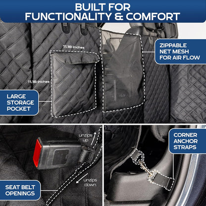 XL Floor Cover with Door Protection, 2025 Black – As Seen on Shark Tank – Fits Full‑Size Crew Cab Trucks with Fold‑Up Seats, Waterproof & Machine Washable – Sturdy XL Dog Hammock for Truck