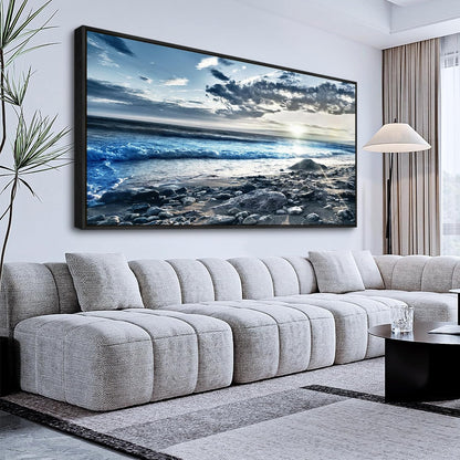 Wapluam Wall Decorations For Living Room Large Canvas Prints Wall Art For Bedroom Office Wall Decor Scenery Wall Painting Blue Sea Pictures Artwork For Fashion Black Framed Beach Posters Home Decor