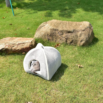 Cat Bed for Indoor Cats - Cat Cave Bed Cat House Cat Tent with Removable Washable Cushioned Pillow, Soft and Self Warming Kitten beds, Pet Bed（Large Grey）