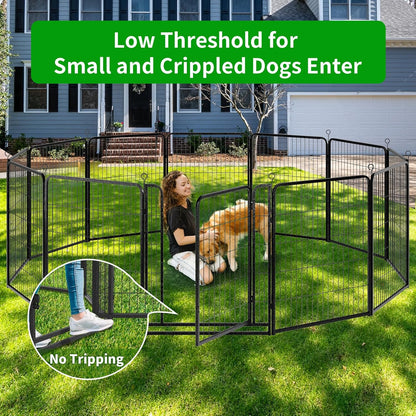 Dog Playpen Outdoor Extra Wide 12 Panels Heavy Duty Anti-Rust Coating-Strengthened Dog Fence 40" Height with Doors Portable for RV Camping Yard, Total 32FT, 79 Sq.ft, Snowy Black