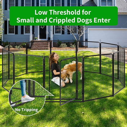 Dog Playpen Outdoor Extra Wide 16 Panels Heavy Duty Dog Fence 40" Height Anti-Rust with Doors Portable for RV Camping Yard, Total 42FT, 140 Sq.ft, Snowy Black