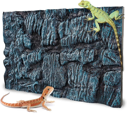 17.7x11.8in Rock Terrarium Background,3D Reptile Tank Background Board,Amphibian Stereo Backdrop Wall,Lizard Snake Gecko Spider Turtle Fish pet silo Background Decorative Panel(Blue)