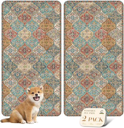 nunubaby Washable Pee Pads for Dogs, Stylish, Non-Slip and Leak-Proof Pee Pads. Reusable Potty Pads for Dogs for Crates and Floors.(Cream/Multi, 24" x48" )