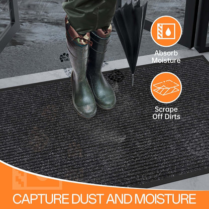 Indoor Outdoor Door Mat, 8' x 4' Doormat for Entryway, Rubber Backing Non Slip Front Door Mat Outside Entrance, Super Absorbent Commercial Floor Mat for Home Office, Black