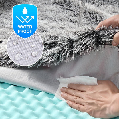 EHEYCIGA Foldable Dog Bed, Faux Fur Fluffy Dog Couch Bed, Orthopedic Calming Memory Foam Pet Bed for Small Dogs, Washable Soft Warm Pet Sofa Bed with Non-Slip Bottom, Faded Black, 40"x30"x6"