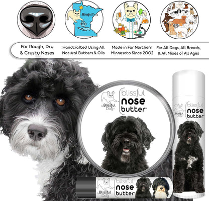 The Blissful Dog Portuguese Water Dog Nose Butter for Dry, Cracked Skin, Lick-Safe Dog Nose Balm with Moisturizing Shea Butter, Almond, Olive, and Essential Oils, Pet Supplies, Uncented, 0.15 oz.