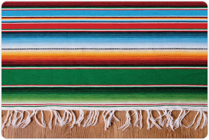 Lunarable Mexican Pet Mat for Food and Water, Colorful Boho Serape Pattern with Horizontal Stripes and Lines Cultures Picture, Non-Slip Rubber Mat for Dogs and Cats, 18" X 12", Green Red