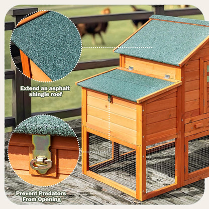 Chicken Coop for 4-6 Chickens Outdoor Wooden Hen House Poultry Pet Hutch for Backyard w/Run Cage & Nesting Box