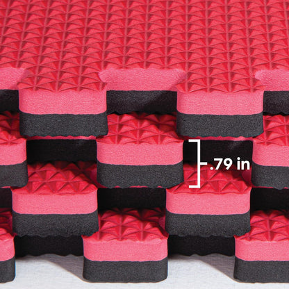 Norsk Reversible Gym Exercise Mats 3/4" Thick EVA Interlocking Foam Tiles, Perfect Home Gym Flooring, 16 24"x24" Tiles & 32 Trim Pieces, 64 Sq. Ft. Reversible, Red/Black