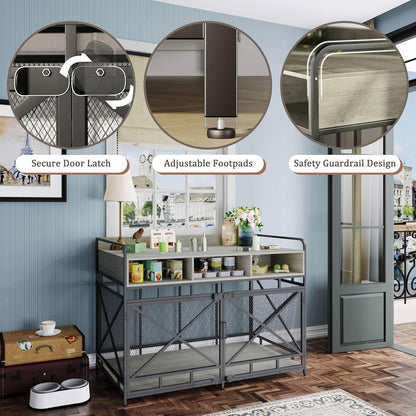 Dog Crate Furniture, 48" Heavy Duty Wooden Dog Crate End Table, XL Dog Kennel Furniture Large Breed, Decorative Dog Kennel Indoor with 3 Drawers & Steel Tubes 48" L x28 W x36 H (Grey)